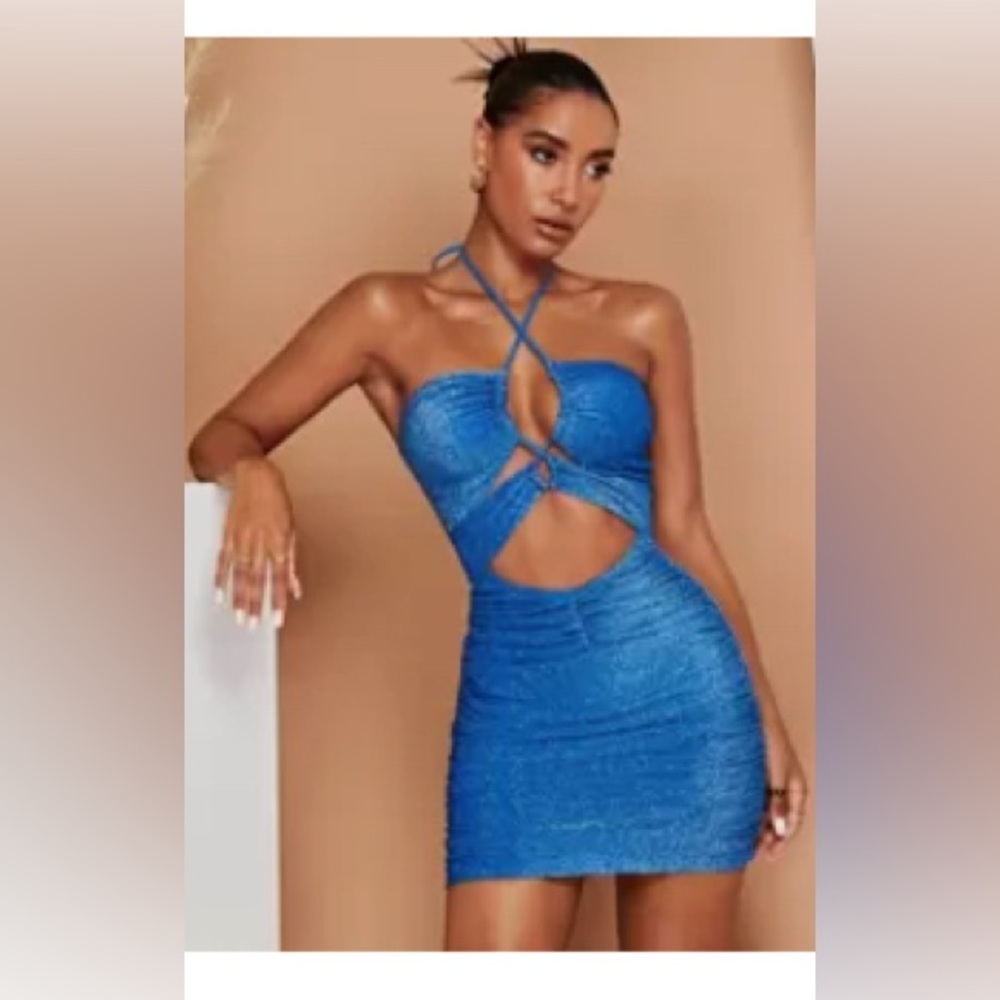 Source Unknown Blue Cut Out Ruched Bodycon Dress